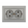 Розетка с заземлением двойная керамика Lezard Mira 701-1010-127 серебро