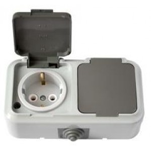 Розетка штепсельная двухместная с заземлением брызгозащищенная открытой установки РА16-303(03) БелТИЗ