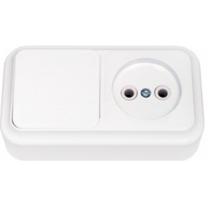 Выключатель одноклавишный + розетка с заземляющим контактом открытой установки В-РЦ-527 БелТИЗ Выключатель одноклавишный + розетка с заземляющим контактом открытой установки В-РЦ-527 БелТИЗ