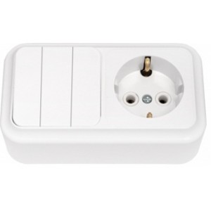 Выключатель трехклавишный + розетка с заземляющим контактом открытой установки 3В-РЦ-531 БелТИЗ